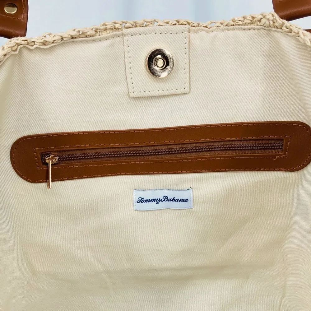 NWT Tommy Bahama Handwoven Crochet Striped Large Tote Bag